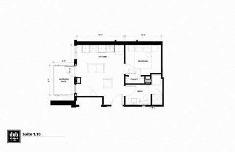 Floor plan for 1 bed, 1 bath, 512 sqft